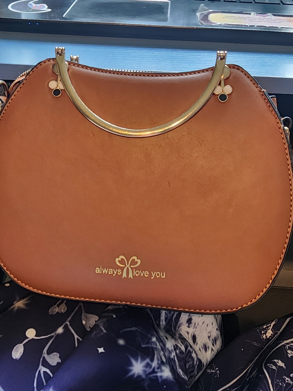 Always Love You Cognac Faux Leather Crossbody Satchel | 9" x 7" x 3.5" - Picture 5 of 7